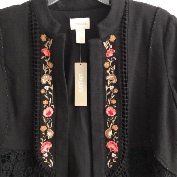 Chico’s Black Embroidered Embellished Jacket 12P - Picture 4 of 9